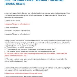 NUR 104 MIDTERM AND FINAL EXAM EXCELSIOR COLLEGE 2025/2026 WITH ALL 300 QUESTIONS AND CORRECT ANSWERS GRADED A/ NURSING NUR 104 EXAM LATEST VERSION 1 ANSWERS (BRAND NEW!!)