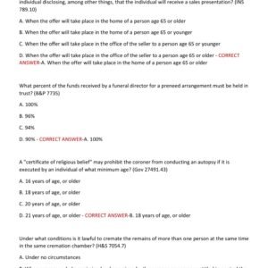 COMPETENCY CONTEXT {CA} Law Review - Funeral Arranger ACTUAL TEST 100 QUESTIONS AND CORRECT ANSWERS 2025-2026 LATEST ALREADY GRADED A+ - Image 3