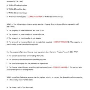 COMPETENCY CONTEXT {CA} Law Review - Funeral Arranger ACTUAL TEST 100 QUESTIONS AND CORRECT ANSWERS 2025-2026 LATEST ALREADY GRADED A+ - Image 2