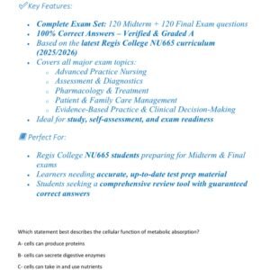 NU665 /NU665 WEEK8 ACTUAL 2025-2026 MIDTERM AND FINAL EXAM REGIS COLLEGE| 120 EACH QUESTIONS AND 100% CORRECT ANSWERS|AGRADE|NEWEST NU665 MIDTERM & FINAL EXAM