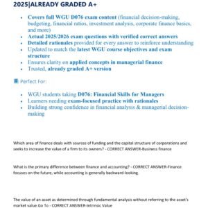 WGU D076 EXAM / WGU D076 FINANCIAL SKILLS FOR MANANGER LATEST EXAM 2025-2026 ACTUAL QUESTIONS AND WELL ELABORATED ANSWERS WITH RATIONALES (VERIFIED ANSWERS) LATEST UPDATED VERSION 2025|ALREADY GRADED A+