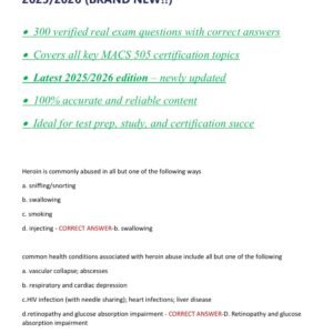 MACS 505 CERTIFICATION TEST BANK EXAM WITH 300 ACTUAL EXAM QUESTIONS AND CORRECT ANSWERS/ LATEST MACS 505 CERTIFICATION TEST 2025/2026 (BRAND NEW!!)