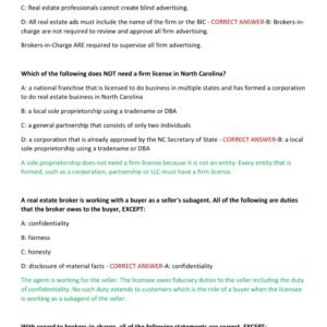 NORTH CALORINA {NC} Real Estate State Portion ACTUAL Exam 100 QUESTIONS AND CORRECT ANSWERS 2025-2026 GRADED A+ - Image 3