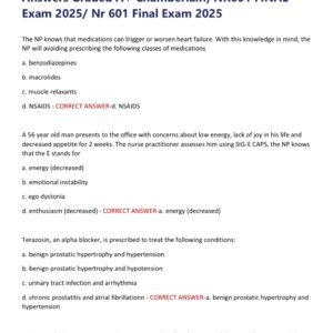New 2025 NR 601 Final Exam Prep With 170 Real Exam Questions and Correct Answers (100% Correct Answers Graded A+ Chamberlain) NR601 FINAL Exam 2025/ Nr 601 Final Exam 2025