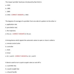 IRRIGATOR LICENSE EXAM WITH 350 ACTUAL EXAM QUESTIONS AND CORRECT VERIFIED ANSWERS (100% CORRECT ANSWERS) 2025-2026/ IRRIGATOR LICENSE EXAM GRADED A+ - Image 4