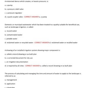 IRRIGATOR LICENSE EXAM WITH 350 ACTUAL EXAM QUESTIONS AND CORRECT VERIFIED ANSWERS (100% CORRECT ANSWERS) 2025-2026/ IRRIGATOR LICENSE EXAM GRADED A+ - Image 3