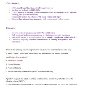 SFPC EXAM 2025-2026 WITH 150 ACTUAL EXAM QUESTIONS AND CORRECT ANSWERS (VERIFIED ANSWERS) SECURITY FUNDAMENTALS PROFESSIONAL CERTIFICATION (SFPC) REAL EXAM (BRAND NEW!!)