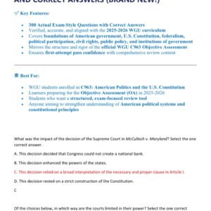 WGU C963 OA 2025 REVIEW | C963 AMERICAN POLITICS AND THE US CONSTITUTION OBJECTIVE ASSESSMENT PREP 2025 WITH 300 QUESTIONS AND CORRECT ANSWERS (BRAND NEW!)