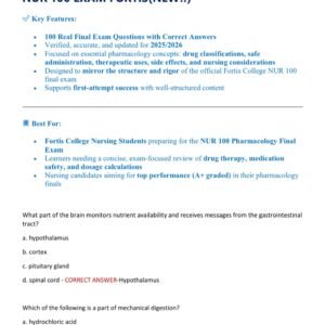 NUR 100 PHARMACOLOGY FINAL ACTUAL EXAM FORTIS COLLEGE 2025/2026 REVIEW 100 QUESTIONS AND CORRECT ANSWERS GRADED A+/ NUR 100 EXAM FORTIS(NEW!!)