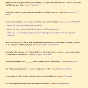 FIRE INSTRUCTOR 1 FINAL EXAM, PRACTICE EXAM AND STUDY GUIDE NEWEST 2025-2026 ACTUAL EXAM 500 QUESTIONS AND CORRECT DETAILED ANSWERS WITH RATIONALES (VERIFIED ANSWERS) |ALREADY GRADED A+ - Image 2