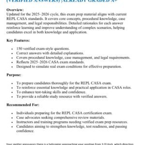 REPL CASA EXAM LATEST 2025-2026 ACTUAL EXAM 150 QUESTIONS AND CORRECT DETAILED ANSWERS (VERIFIED ANSWERS) |ALREADY GRADED A