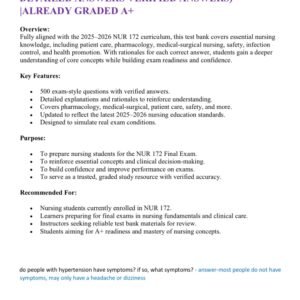 NUR 172 FINAL EXAM LATEST 2025-2026 ACTUAL EXAM TEST BANK 500 QUESTIONS ND CORRECT DETAILED ANSWERS VERIFIED ANSWERS) |ALREADY GRADED A+