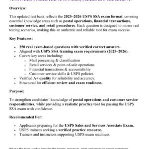 USPS SALES AND SERVICES ASSOCIATE TRAINING EXAM 2025-2026 ACTUAL EXAM 250 QUESTIONS AND CORRECT ANSWERS (VERIFIED ANSWERS) |ALREADY GRADED A+