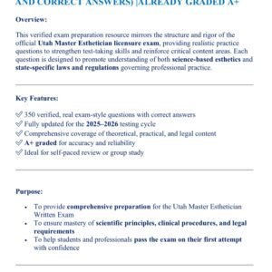 UTAH MASTER ESTHETICIAN WRITTEN EXAM 2025-2026 ACTUAL EXAM 350 REAL EXAM QUESTIONS AND CORRECT ANSWERS) |ALREADY GRADED A+