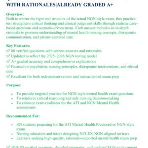 RN MENTAL HEALTH NGN ONLINE PRACTICE FORM A LATEST 2025-2026 ACTUAL EXAM EXAM 80 QUESTIONS AND CORRECT DETAILED ANSWERS WITH RATIONALES|ALREADY GRADED A+