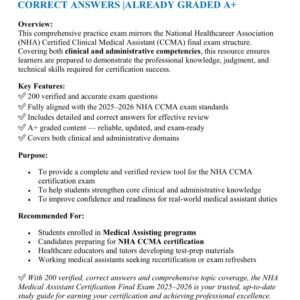 NHA MEDICAL ASSISTANT CERTIFICATION FINAL EXAM 2025-2026 ACTUAL EXAM 200 QUESTIONS AND CORRECT ANSWERS |ALREADY GRADED A+