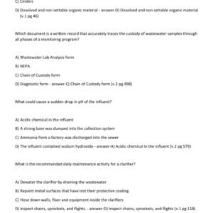 WASTEWATER TREATMENT OPERATOR {test 2&3} CERTIFICATION EXAM 2025-2026 ACTUAL EXAM 160 QUESTIONS AND CORRECT |ALREADY GRADED A+ - Image 3