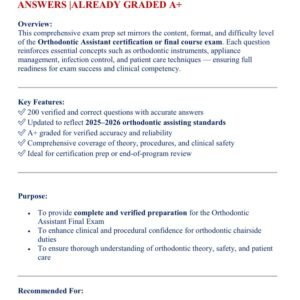 ORTHODONTIC ASSISTANT FINAL EXAM 2025-2026 ACTUAL EXAM 200 QUESTIONS AND CORRECT ANSWERS |ALREADY GRADED A+