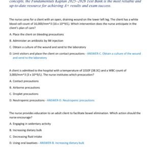 FUNDAMENTALS KAPLAN 2025-2026 TEST BANK ACTUAL EXAM 250 QUESTIONS AND CORRECT VERIFIED ANSWERS) |ALREADY GRADED A+ - Image 2