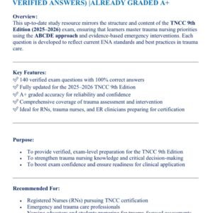 TNCC 9TH EDITION EXAM LATEST 2025-2026 COMPLETE 140 QUESTIONS AND CORRECT VERIFIED ANSWERS) |ALREADY GRADED A+