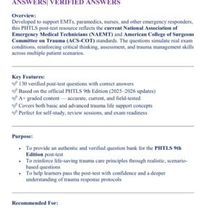 PHTLS POST TEST 9TH EDITION LATEST 2025-2026 VERSION WITH 130 QUESTIONS AND CORRECT ANSWERS| VERIFIED ANSWERS