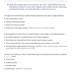 PHTLS POST TEST 9TH EDITION LATEST 2025-2026 VERSION WITH 130 QUESTIONS AND CORRECT ANSWERS| VERIFIED ANSWERS - Image 2