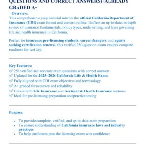 CALIFORNIA LIFE AND HEALTH INSURANCE EXAM LATEST VERSION 2025-2026 ACTUAL EXAM 250 QUESTIONS AND CORRECT ANSWERS) |ALREADY GRADED A+