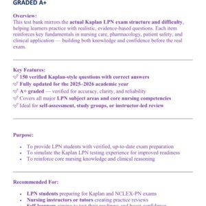 KAPLAN LPN TEST BANK ACTUAL EXAM 150 QUESTIONS AND CORRECT{VERIFIED} ANSWERS 2025-2026 LATEST//ALREADY GRADED A+