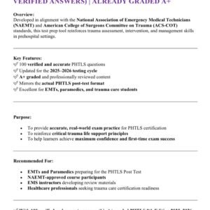 PHTLS POST TEST 9TH EDITION LATEST 2025-2026 ACTUAL EXAM 100 QUESTIONS AND CORRECT VERIFIED ANSWERS) | ALREADY GRADED A+