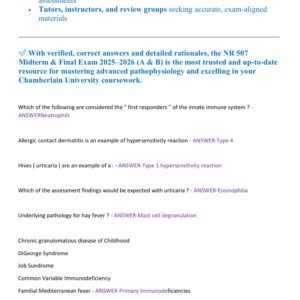 NR 507 MIDTERM AND FINAL EXAM 2025-2026 A& B) / NR 507 MIDTERM AND FINAL ADVANCED PATHOPHYSIOLOGY MIDTERM EXAM LATEST CHAMBERLAINE UNIVERSITY - Image 2