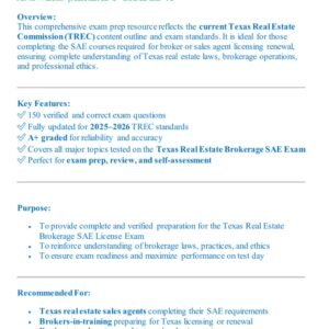 TEXAS REAL ESTATE BROKERAGE SAE LICENSE EXAM 2025-2026 ACTUAL EXAM 150 QUESTIONS AND CORRECT ANSWERS |ALREADY GRADED A+