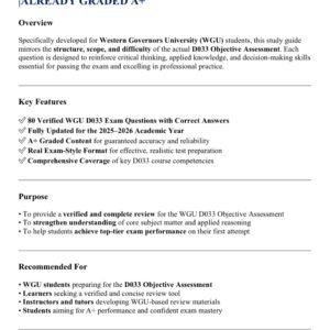 WGU D033 OBJECTIVE ASSESSMENT 2025-2026 EXAM 80 QUESTIONS AND CORRECT VERIFIED ANSWERS) |ALREADY GRADED A+