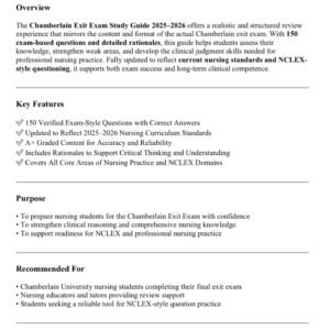 CHAMBERLAIN EXIT REAL EXAM 150 QUESTIONS AND CORRECT ANSWERS 2025-2026 LATEST//ALREADY GRADED A+