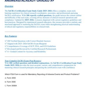 SOCRA REAL EXAM AND STUDY GUIDE LATEST 2025-2026, 200 QUESTIONS AND CORRECT ANSWERS//ALREADY GRADED A+
