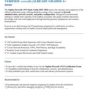 SOPHOS FIREWALL V19.5 LATEST 2025-2026 ACTUAL EXAM 150 QUESTIONS AND CORRECT DETAILED VERIFIED ANSWERS) |ALREADY GRADED A+