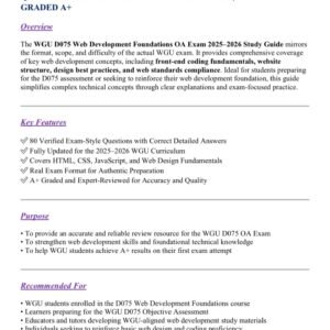 WGU D075 OA EXAM NEWEST 2025-2026 / WGU D075 WEB DEVEOPMENT FOUNDATIONS NEWEST 2024-2026 ACTUAL EXAM 80 QUESTIONS AND CORRECT DETAILED ANSWERS |ALREADY GRADED A+