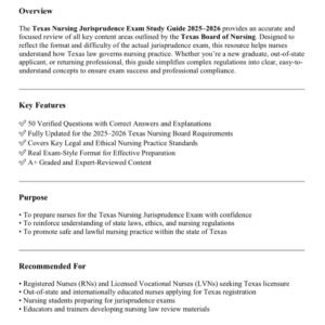 TEXAS NURSING JURISPRUDENCE EXAM 2025/2026 LATEST 50 QUESTIONS AND ANSWERS ALREADY GRADED A+