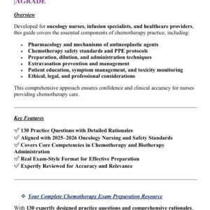 CHEMO EXAM LATEST 2025-2026 ACTUAL EXAM 130 QUESTIONS AND CORRECT DETAILED ANSWERS |AGRADE