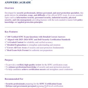 SFPC CERTIFICATION EXAM 2025-2026 /SECURITY ASSET PROTECTION PROFESSIONAL CERTIFICATION ACTUAL EXAM 100 QUESTIONS AND CORRECT DETAILED ANSWERS |AGRADE