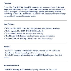 HESI EXIT PN EXAM 2025-2026 ACTUAL EXAM 150 REAL QUESTIONS AND CORRECT VERIFIED ANSWERS) |ALREADY GRADED A+