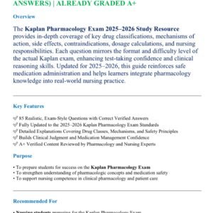 KAPLAN PHARM EXAM 2025-2026 ACTUAL EXAM 85 QUESTIONS AND CORRECT ANSWERS (VERIFIED ANSWERS) | ALREADY GRADED A+