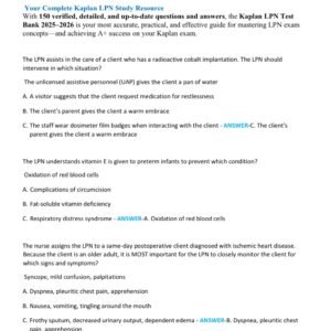KAPLAN LPN TEST BANK ACTUAL EXAM 150 QUESTIONS AND CORRECT{VERIFIED} ANSWERS 2025-2026 LATEST//ALREADY GRADED A+ - Image 2