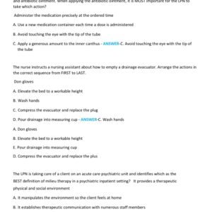 KAPLAN LPN TEST BANK ACTUAL EXAM 150 QUESTIONS AND CORRECT{VERIFIED} ANSWERS 2025-2026 LATEST//ALREADY GRADED A+ - Image 3