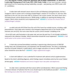 HESI RN LEADERSHIP /MANAGEMENT EXIT EXAM 2025-2026 160 QUESTIONS AND CORRECT DETAILED ANSWERS |ALREADY GRADED A+ - Image 2