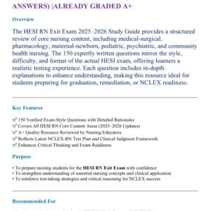 HESI RN EXIT EXAM 2025-2026 150 QUESTIONS AND CORRECT DETAILED ANSWERS (VERIFIED ANSWERS) |ALREADY GRADED A+ - Image 1