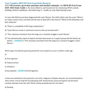 HESI RN EXIT EXAM 2025-2026 150 QUESTIONS AND CORRECT DETAILED ANSWERS (VERIFIED ANSWERS) |ALREADY GRADED A+ - Image 2