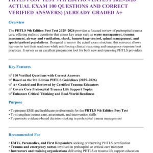 PHTLS POST TEST 9TH EDITION LATEST 2025-2026 ACTUAL EXAM 100 QUESTIONS AND CORRECT VERIFIED ANSWERS) |ALREADY GRADED A+ - Image 1