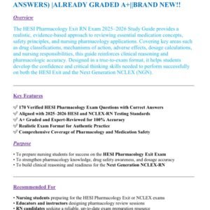 HESI PHARMACOLOGY EXIT RN EXAM 2025-2026 ACTUAL EXAM 170 QUESTIONS AND CORRECT ANSWERS) |ALREADY GRADED A+||BRAND NEW!! - Image 1