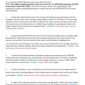 HESI PHARMACOLOGY EXIT RN EXAM 2025-2026 ACTUAL EXAM 170 QUESTIONS AND CORRECT ANSWERS) |ALREADY GRADED A+||BRAND NEW!! - Image 2