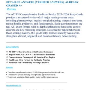 ATI PN COMPREHENSIVE PREDICTOR RETAKE 2025-2026ACTUAL EXAM ALL 180 QUESTIONS AND CORRECT DETAILED ANSWERS (VERIFIED ANSWERS) |ALREADY GRADED A+ - Image 1